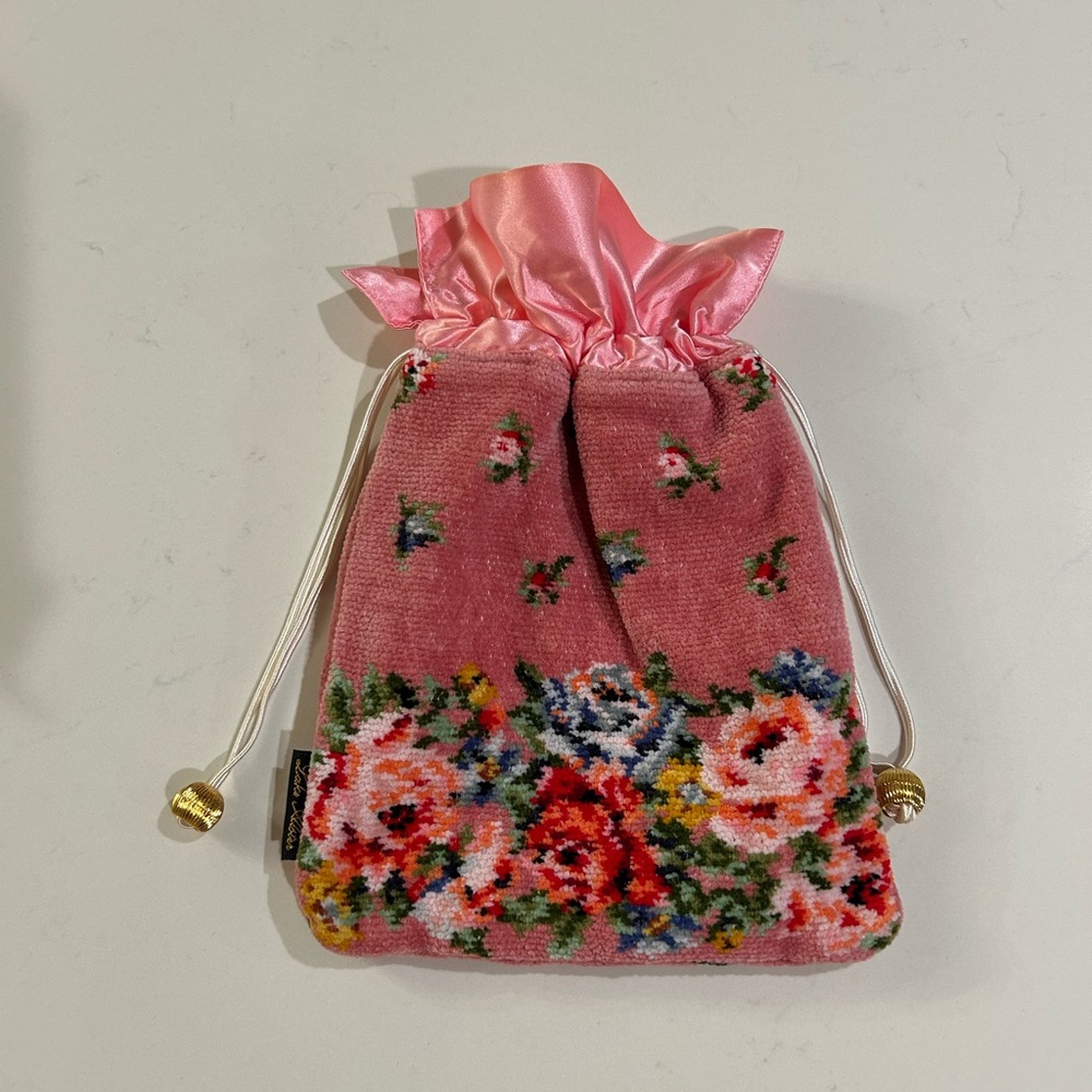 Lake Alster Kawasaki Floral Pink Chenille Drawstring Bag